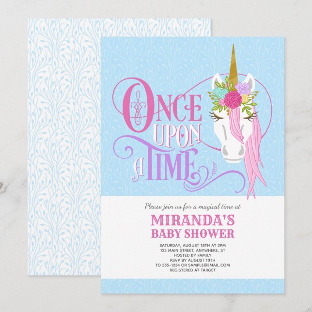 "Il était une fois" invitation de baby shower de (Devant / Derrière)