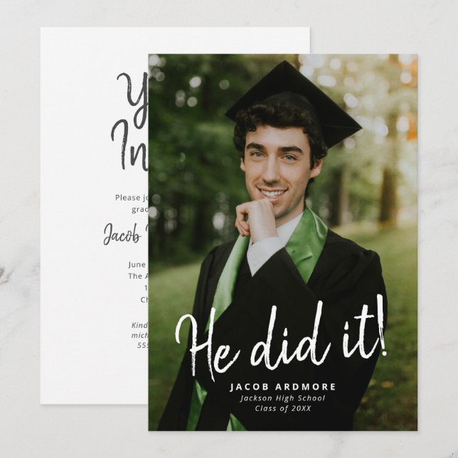 Il L'A Fait ! Diplôme Photo Invitation (Devant / Derrière)