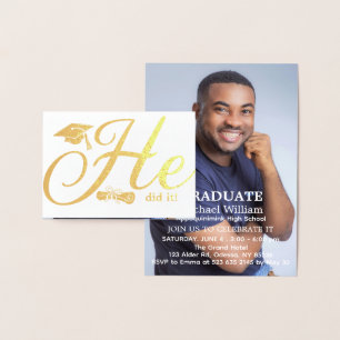 Il L'A Fait Grad Party Invitation 1 Photo Foil Car