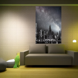 Il pleut dans la ville la nuit AI Art Poster