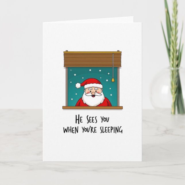 Il vous voit quand vous dormez Carte de Noël drôle (Devant)