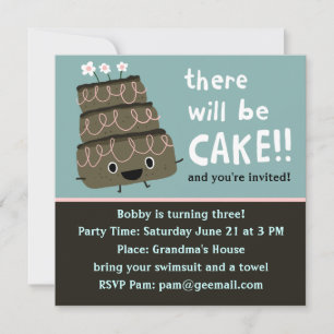 Il y aura du gâteau ! Invitation de fête drôle et 