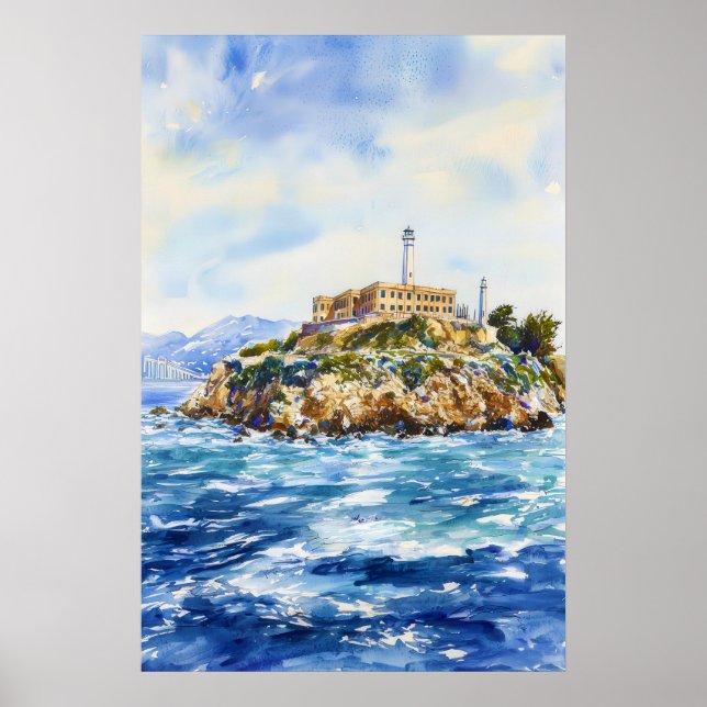 Île d'Alcatraz Affiche Aquarelle Aquarelle (Devant)
