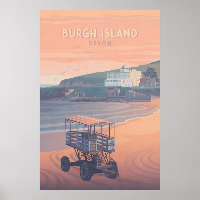 Île de Burgh Devon Affiche de voyage (Devant)