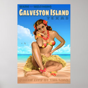 Île de Galveston Texas Affiche de voyage Aigle de 