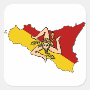 Île de la Sicile et autocollant carré de drapeau