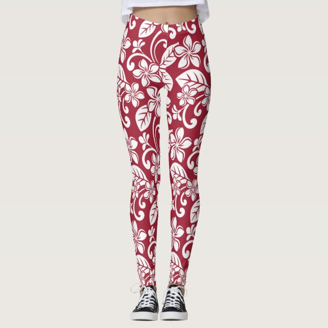 ÎLE PLUMERIA (ROUGE CARDINAL) Leggings (Devant)