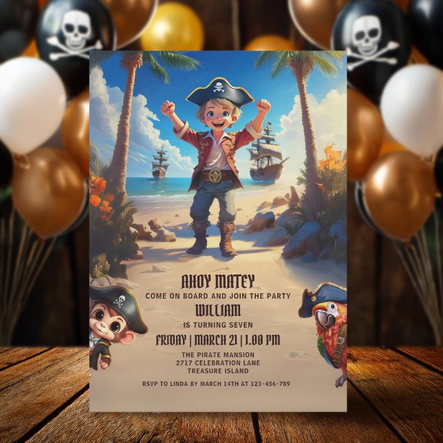 Ile tropicale Pirate Boy Invitation Anniversaire (Créateur téléchargé)