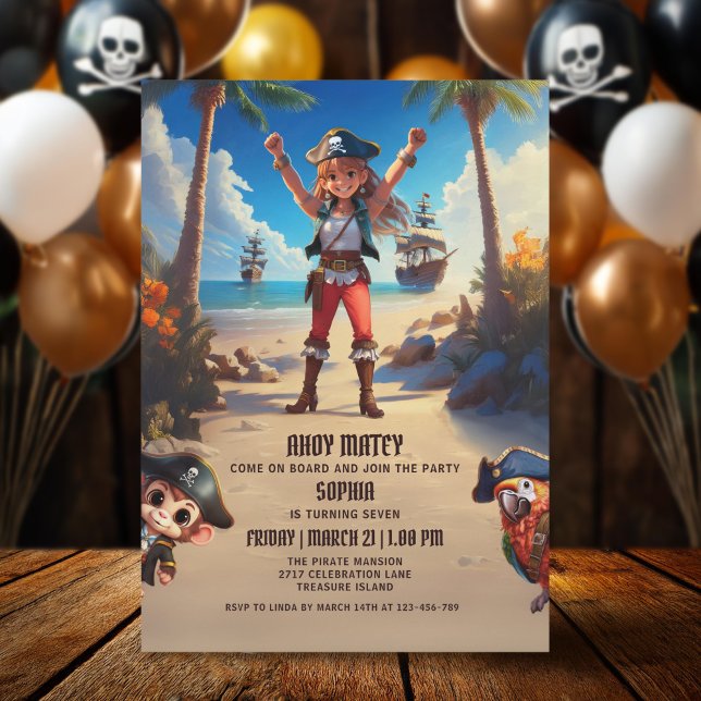 Ile tropicale Pirate Girl Invitation Anniversaire (Créateur téléchargé)