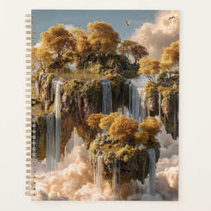Îles flottantes surréalistes avec des arbres dorés
