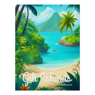 Îles Gili Indonésie Affiche de voyage de plage