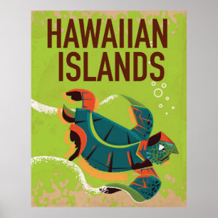 Îles Hawaïennes Affiche de voyage vintage.