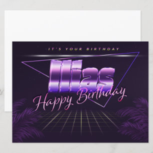 Ilias Nom Prénom carte rétro lilas anniversaire