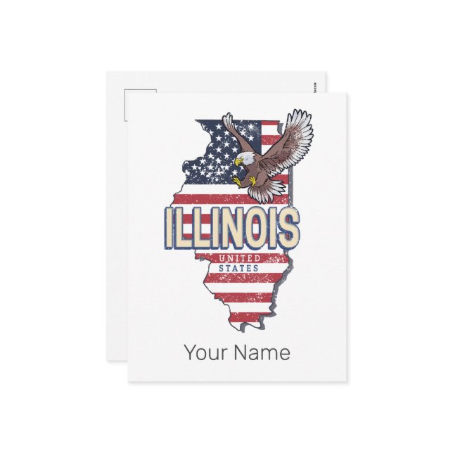 Illinois United States Eagle Carte Retro Vintage U (Devant/Arrière en situation)