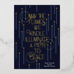 Illuminer une voie vers la paix - carte Hanoukka<br><div class="desc">Sur cette carte moderne de Chanukah,  on peut lire : "Que les flammes que nous allumons illuminent un chemin vers la paix". Un motif de Chanukah menorahs décore le dos,  mais peut aussi inclure une photo avec personnalisation</div>