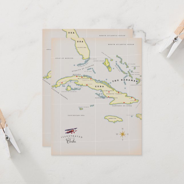 Illustrated map of Cuba (Devant/Arrière en situation)