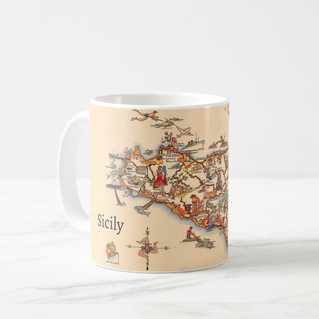 Illustrated Vintage Map of Sicily Mug (Devant gauche)