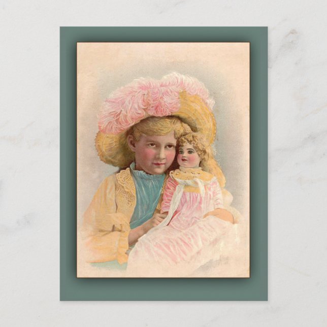 Illustration antique enfant avec cartes poupées (Devant)