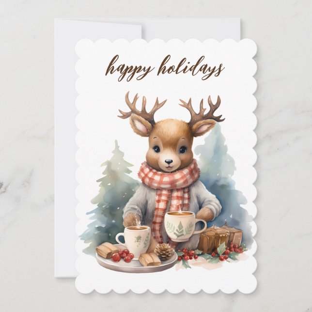 Illustration aquarelle de carte de Noël vintage (Devant)