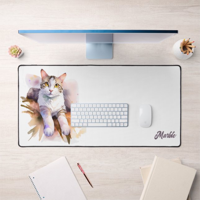 Illustration aquarelle de chat blanc doux (Bureau 1)