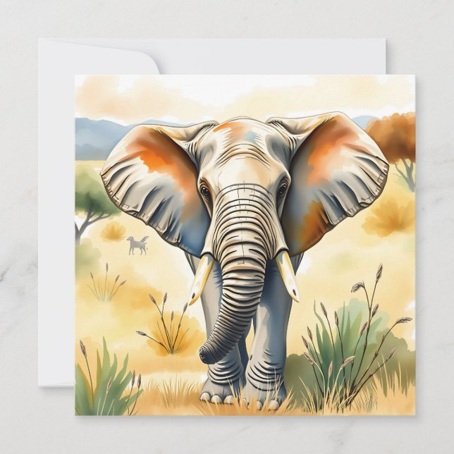 Illustration aquarelle de maman et bébé éléphant (Devant)