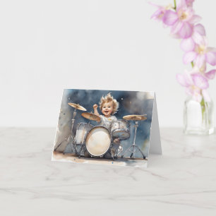 Illustration aquarelle Little Boy Drummer Carte vi
