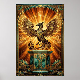 Illustration Art Déco du Phénix Doré Ressuscité