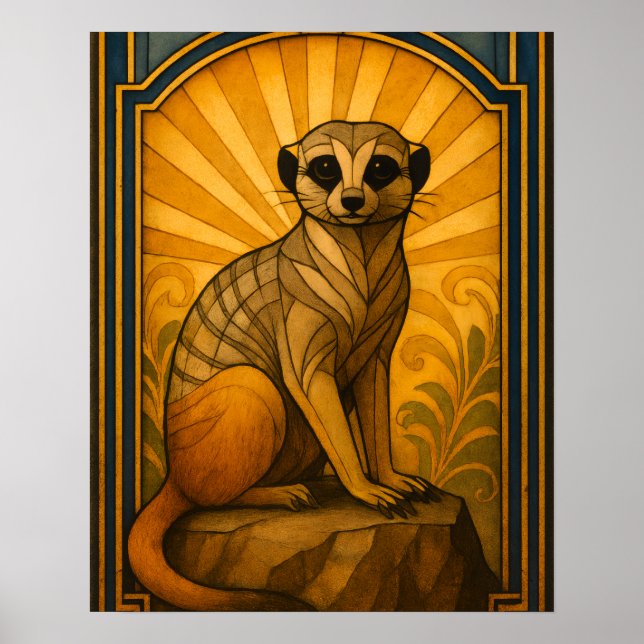 Illustration Art Déco Meerkat (Devant)