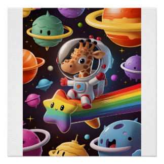 Illustration Boho Girafe dans l'Espace Affiche