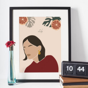 Illustration Boho Woman, Poster des tons terre