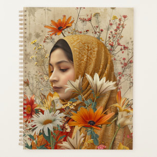 Illustration botanique lunaire dame et fleurs