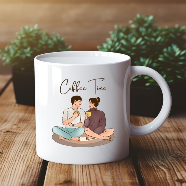 Illustration Brown Café Temps Couple Mug (Créateur téléchargé)