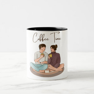 Illustration Brown Couple Mug