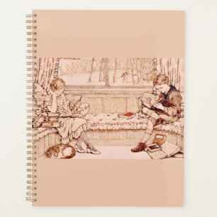 Illustration cosy d'enfants vintage en lecture