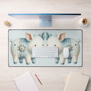 Illustration Cottagecore de Cochon en Patchwork Bl