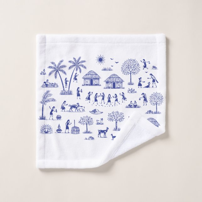 Illustration d'art tribal indien Warli (Gant de toilette)