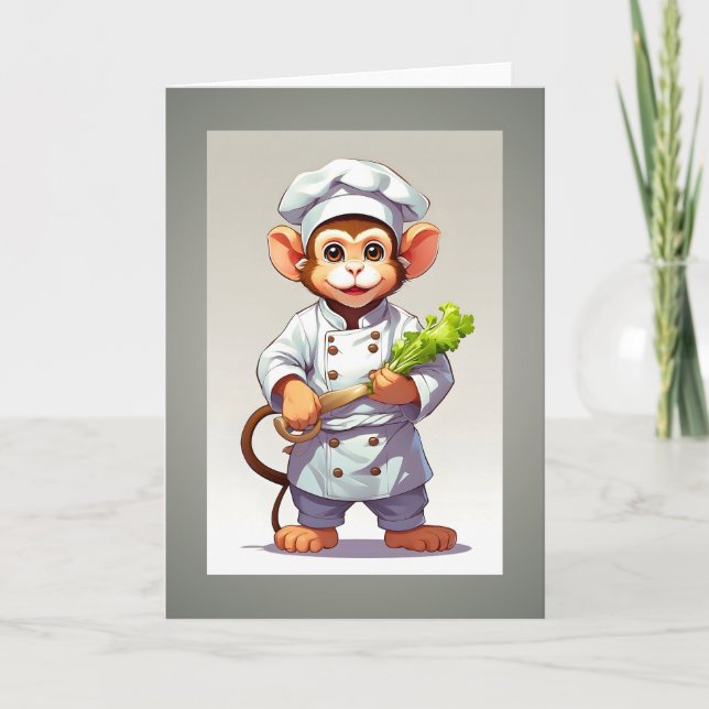 Illustration de bébé singe chef Carte de vœux vier (Devant)