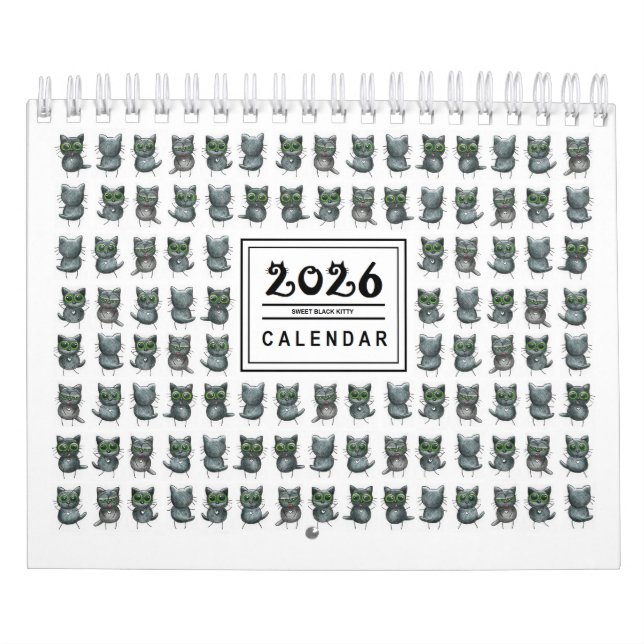Illustration de chat noir mignon calendrier 2026 (Protection)