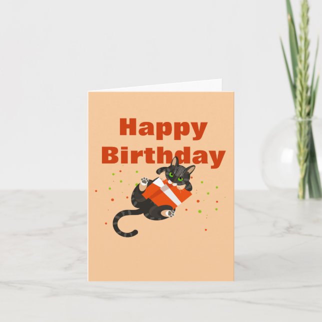Illustration de chat sur carte "Joyeux Anniversair (Devant)