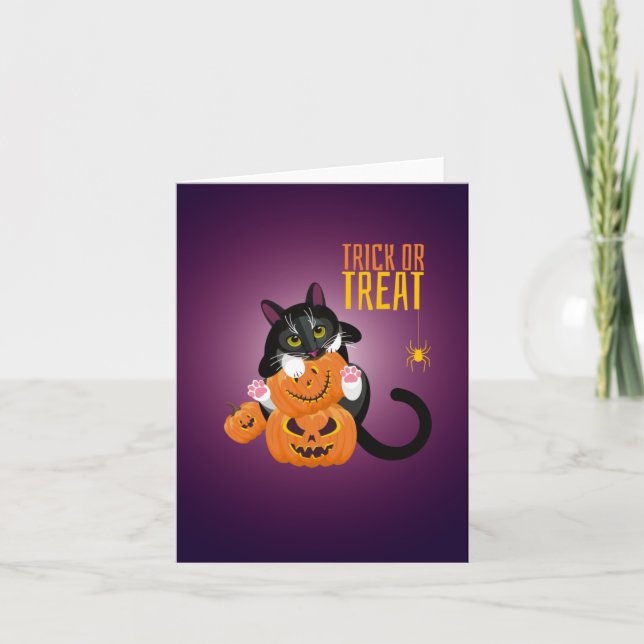 Illustration de chat sur carte "Joyeux Halloween"  (Devant)