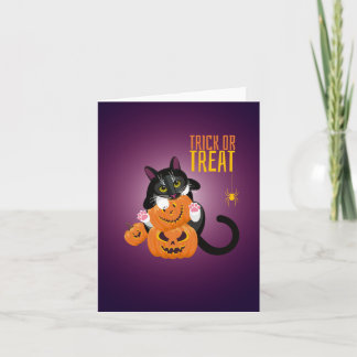 Illustration de chat sur carte "Joyeux Halloween" 