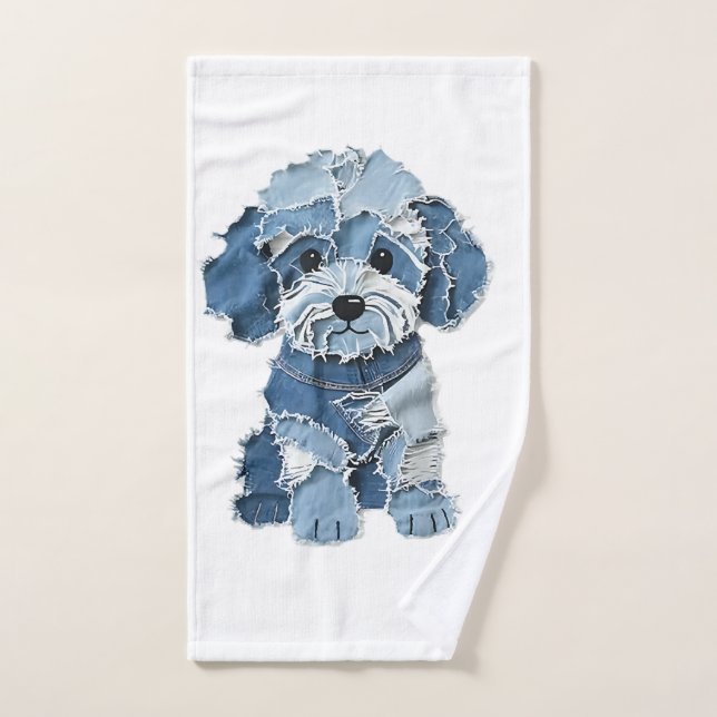 Illustration de chien en patchwork de denim mignon (Serviette à main)