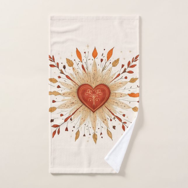 Illustration de cœur automnal boho (Serviette à main)