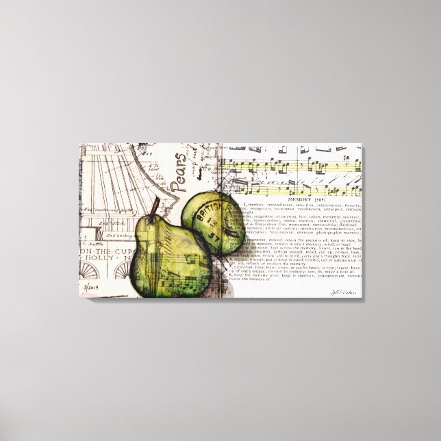 Illustration de collage de poires vertes sur toile (Recto)