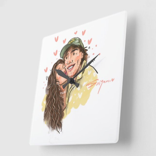 Illustration de couple romantique Horloge murale (Angle)