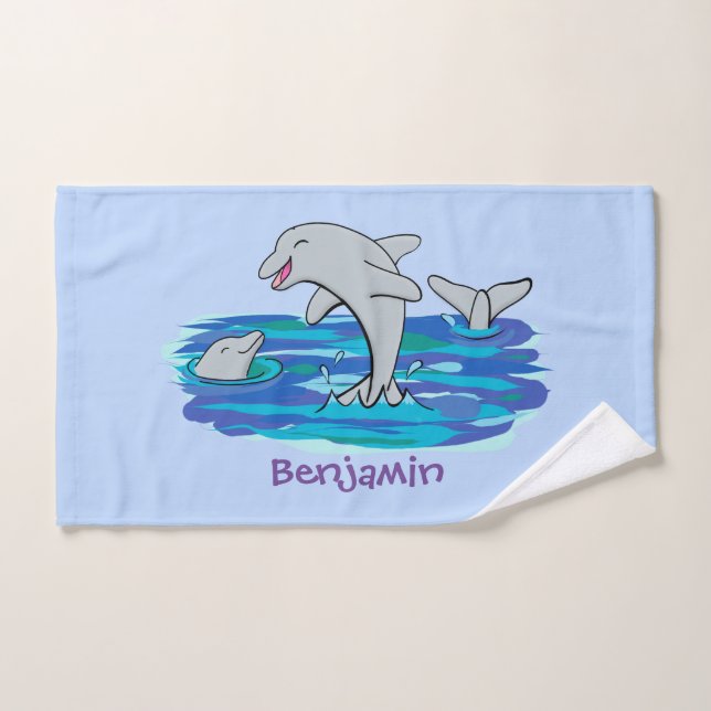 Illustration de dauphins heureux adorables (Serviette à main)