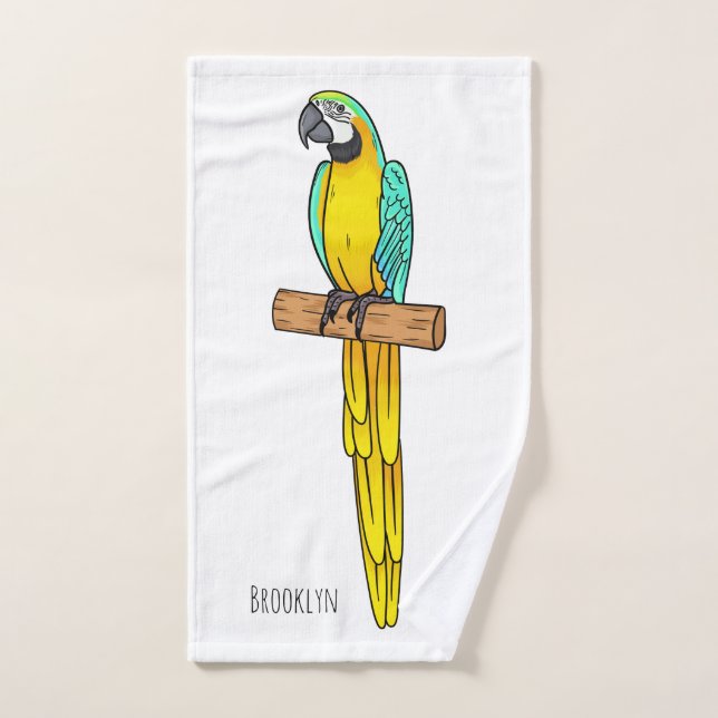 Illustration de dessin animé d'ara bleu et jaune  (Serviette à main)