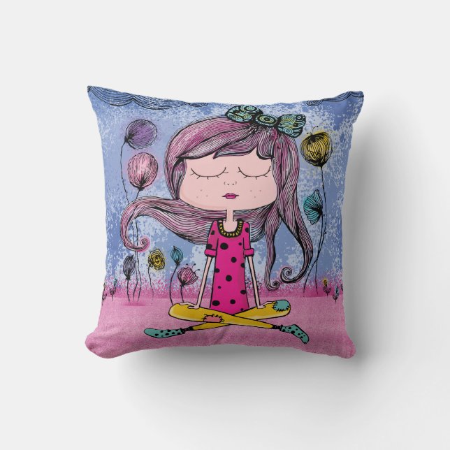 Illustration de fille rêveuse oreiller décoratif (Recto)