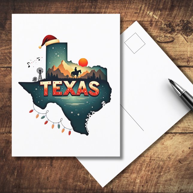 Illustration de la carte d'état de Noël au Texas (Reverse is blank for your handwritten message.  Matching items in collection.)