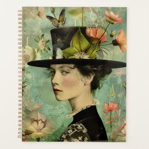 Illustration de la dame aux papillons et aux fleur